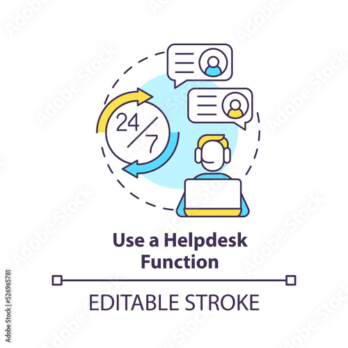 Use helpdesk function concept icon. Customer support. Online store management tip abstract idea thin line illustration. Isolated outline drawing. Editable stroke. Arial, Myriad Pro-Bold fonts used