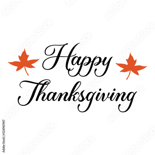 Logo con texto manuscrito Happy Thanksgiving con silueta de hojas de arce