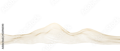 Abstract line art landscape mountain gold isolated on transparent background. Minimal luxury style.