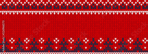 Ugly sweater Christmas party border. Knitted background pattern scandinavian ornaments.
