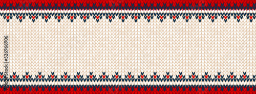 Ugly sweater Christmas party border. Knitted background pattern scandinavian ornaments.