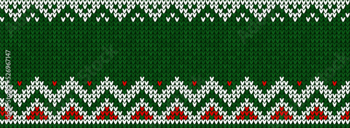 Ugly sweater Christmas party border. Knitted background pattern scandinavian ornaments.