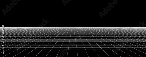 Technology perspective grid. Digital space wireframe landscape. Blue mesh on a black background.