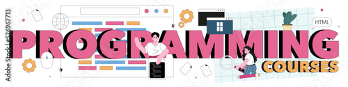 Programming course typographic header. Idea of coding, testing