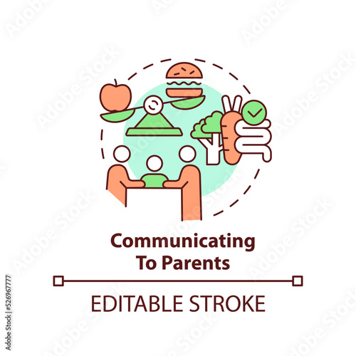 Communicating to parents concept icon. School nutrition for better mental health abstract idea thin line illustration. Isolated outline drawing. Editable stroke. Arial, Myriad Pro-Bold fonts used