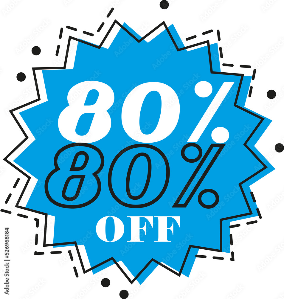 ,.. 80% discount (eighty percent) art in blue color with black dash and white numbers ,.. 80% discount (eighty percent) art in blue color with black dash and white numbers