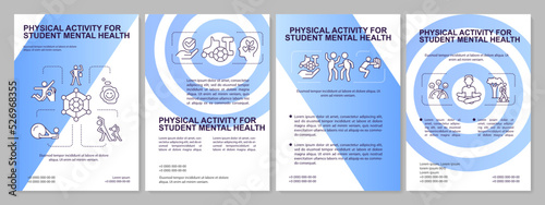 Exercises improve student mental health blue gradient brochure template. Leaflet design with linear icons. 4 vector layouts for presentation, annual reports. Arial, Myriad Pro-Regular fonts used