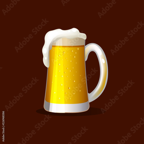 Old glass mug of cold beer with froth. Shiny mug of fresh cold alcohol beverage. Beer festival symbol. Oktoberfest, St Patrick Day design 3d vector