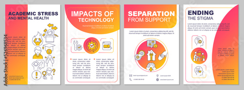 Academic pressure through e-learning red gradient brochure template. Leaflet design with linear icons. 4 vector layouts for presentation, annual reports. Arial, Myriad Pro-Regular fonts used