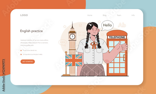English class web banner or landing page. Study foreign languages