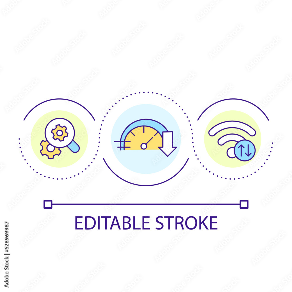 Slow internet speed loop concept icon. Wireless connection. Technology. Bandwidth throttling abstract idea thin line illustration. Isolated outline drawing. Editable stroke. Arial font used Slow internet speed loop concept icon. Wireless connection. Technology. Bandwidth throttling abstract idea thin line illustration. Isolated outline drawing. Editable stroke. Arial font used