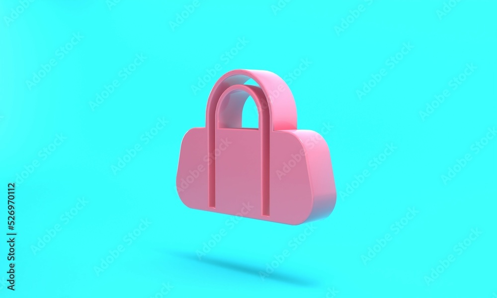 Pink Sport bag icon isolated on turquoise blue background. Minimalism concept. 3D render illustration Pink Sport bag icon isolated on turquoise blue background. Minimalism concept. 3D render illustration