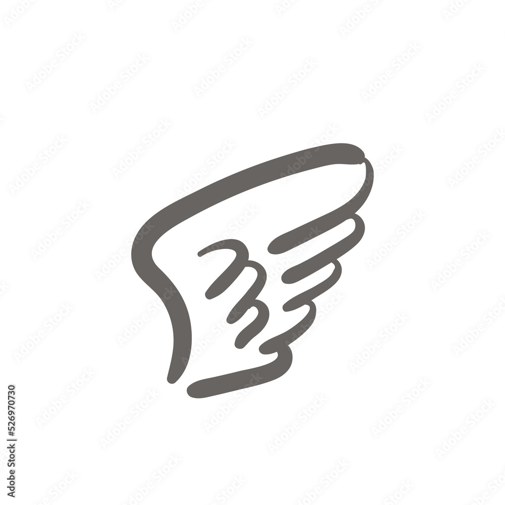 Hand drawn lines. The shadow of beautiful feather angel wings Isolated on white background. Hand drawn lines. The shadow of beautiful feather angel wings Isolated on white background.