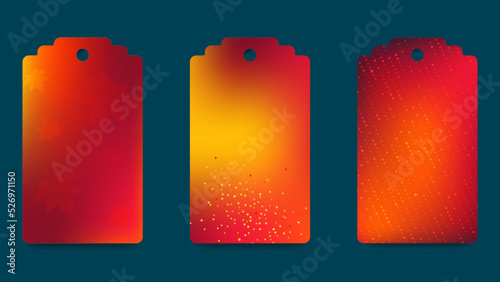 Set of abstract autumn gift tags. Bright gradient in the autumn palette. Seasonal label templates for printing. Thanksgiving, birthday, Christmas gifts. Vector