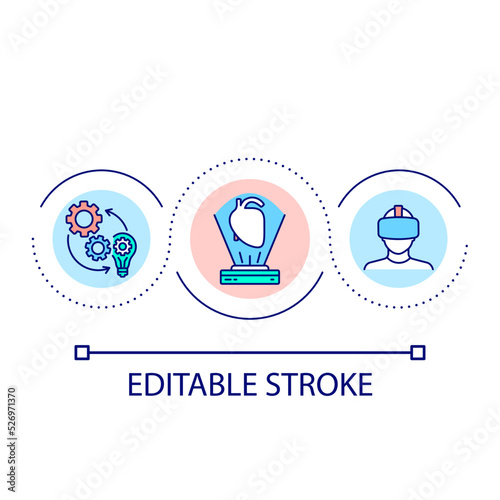 Augmented reality facility loop concept icon. Medicine and education technology. Digitalization abstract idea thin line illustration. Isolated outline drawing. Editable stroke. Arial font used