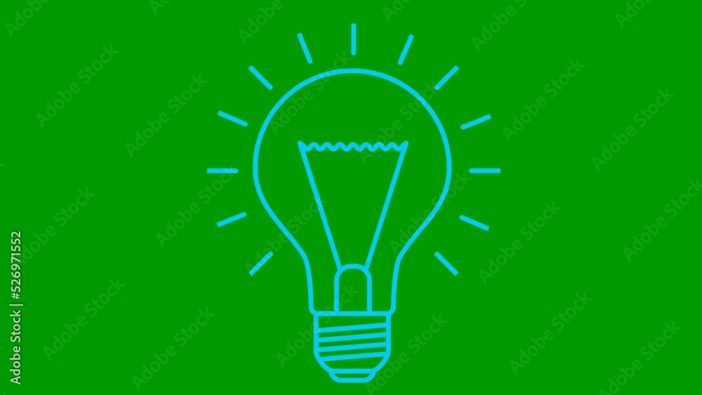 Animated blue symbol of lightbulb. Concept of idea and creative. Looped video. Line vector illustration isolated on green background. Animated blue symbol of lightbulb. Concept of idea and creative. Looped video. Line vector illustration isolated on green background.