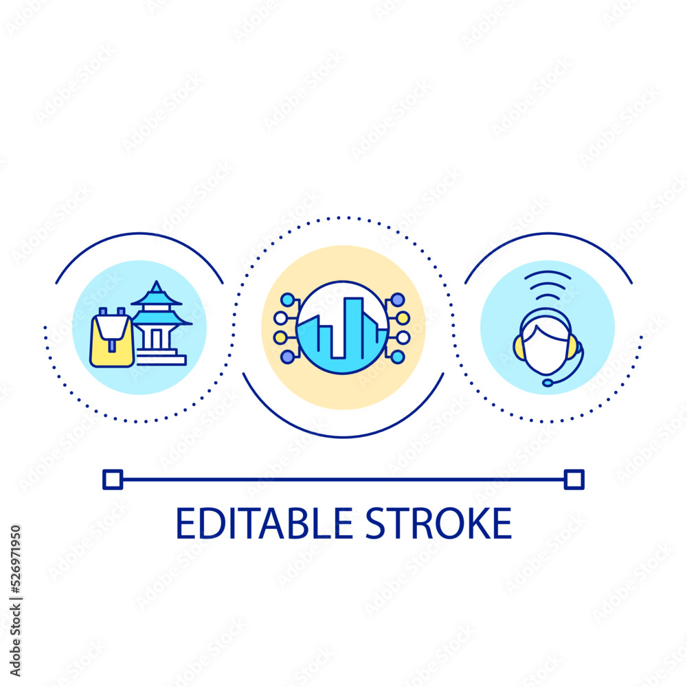 Support service for tourists loop concept icon. Assistance in foreign countries. Safe journey abstract idea thin line illustration. Isolated outline drawing. Editable stroke. Arial font used