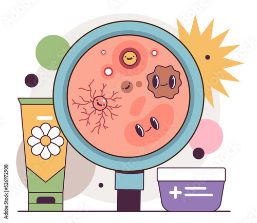 Skin problems. Human skin infection and disease such as acne, rosacea