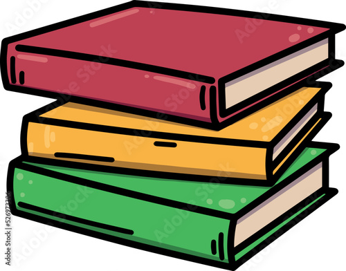 A stack of colorful books. Three books lying on top of each other, a cozy illustration.