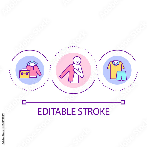 Casual clothes for office loop concept icon. Comfortable apparel in workplace. Wardrobe abstract idea thin line illustration. Isolated outline drawing. Editable stroke. Arial font used