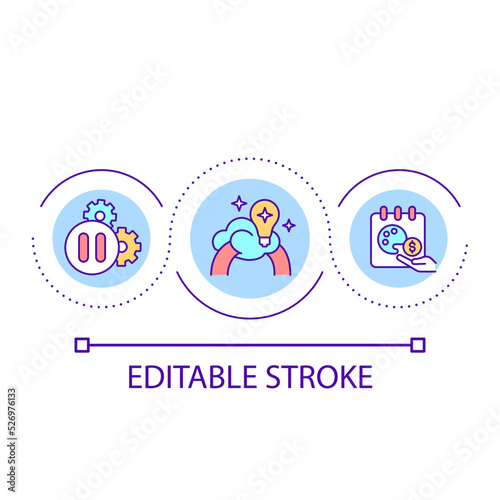 Creative thinking for success loop concept icon. Innovations for business. Inventors motivation abstract idea thin line illustration. Isolated outline drawing. Editable stroke. Arial font used