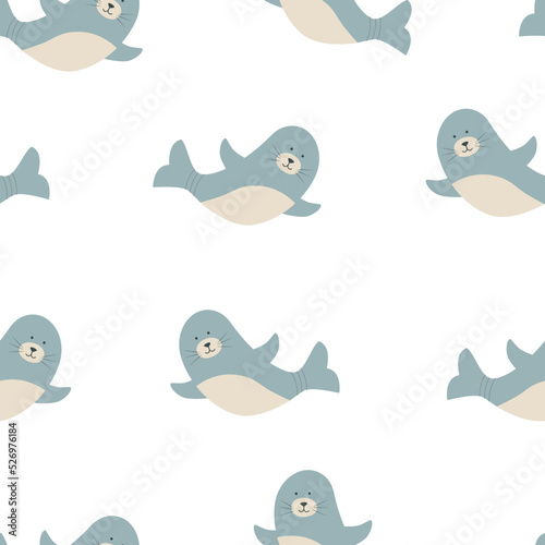 Seamless Pattern Cute cartoon set character, vector illustration of a sea animal.
