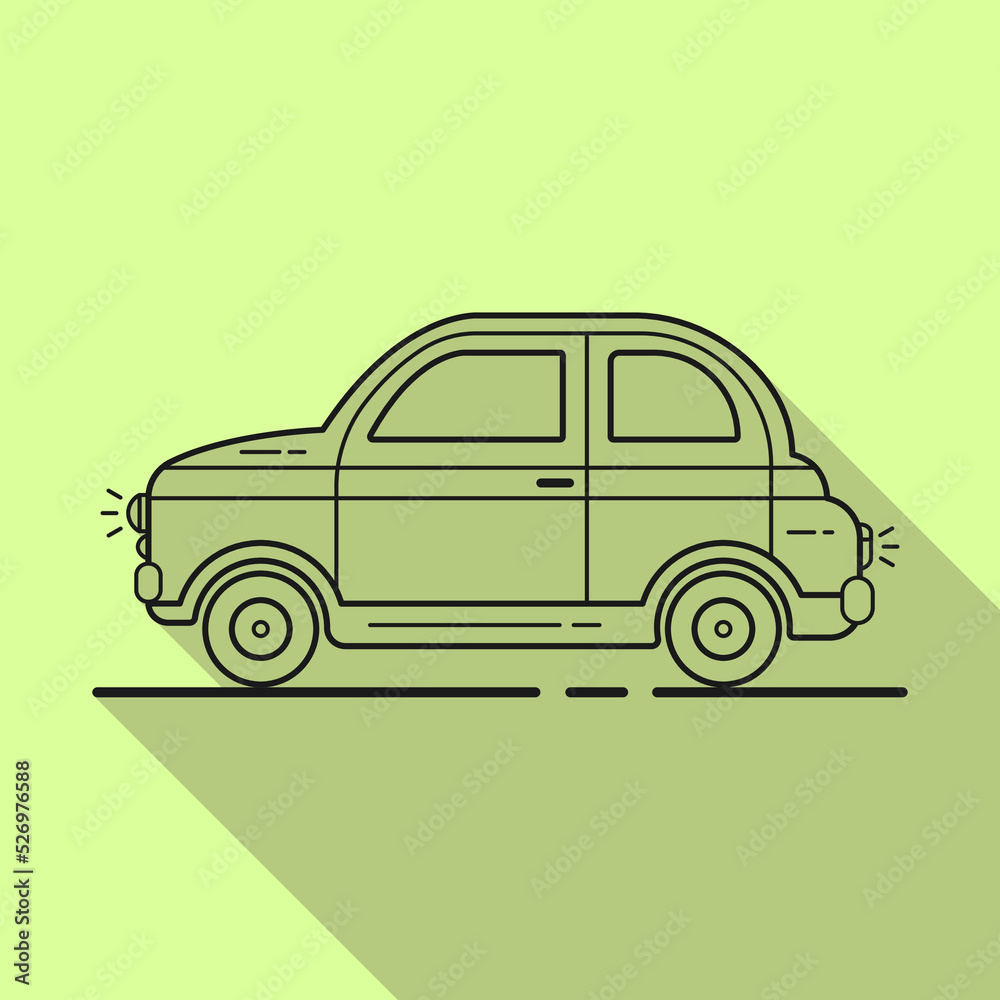 Car vector icon with long shadow stroke on bright background for web design.