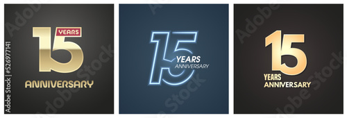 15 years anniversary set of vector icons, logos. Graphic background