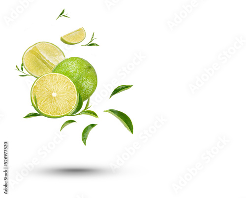 Water splash on fresh lemon and tea leaves isolated on transparent background. (.PNG) © sathit
