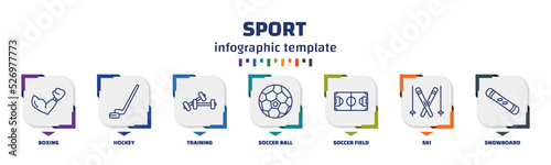 infographic template with icons and 7 options or steps. infographic for sport concept. included boxing, hockey, training, soccer ball, soccer field, ski, snowboard icons.