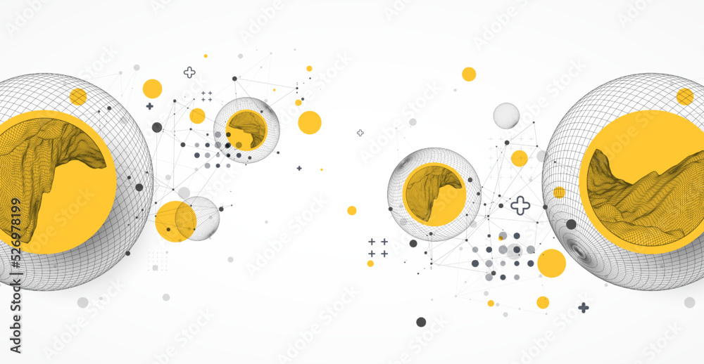 Fototapeta premium Sphere theme with connected lines in technology style background. Wireframe illustration. Abstract 3d grid design.