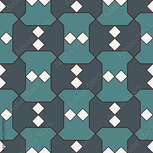 Geometrical ornament. Seamless pattern. Abstract backdrop. Figures wallpaper. Geometric background. Ethnic motif. Mosaic ornate. Digital paper. Textile print. Web design. Vector artwork