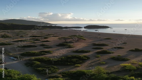 Vertical 4K. Sea and mountains flying on the Orange Valley. High quality FullHD footage