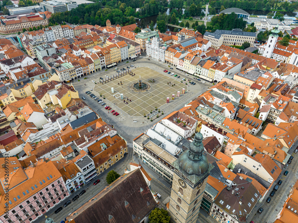 Czechia. Ceske Budejovice Aerial View. Old Town and City Center. Europe. České Budějovice town, Czech Republic. Europe. 