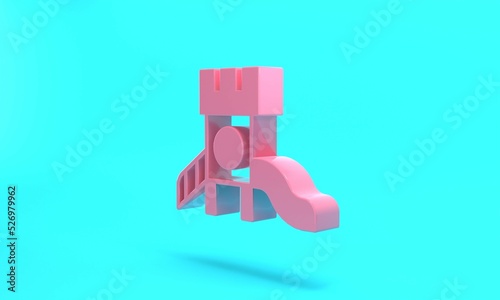 Pink Slide playground icon isolated on turquoise blue background. Childrens slide. Minimalism concept. 3D render illustration