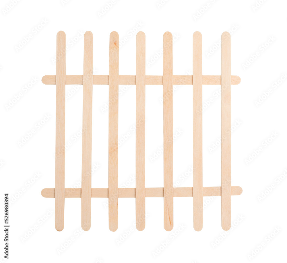 Fence made of wooden lolly or ice-cream sticks isolated. Fence made of wooden lolly or ice-cream sticks isolated.