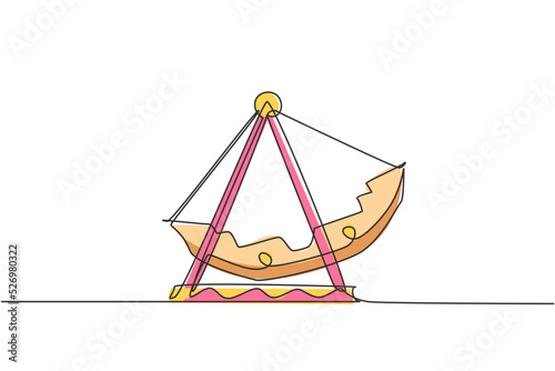 Continuous one line drawing large swing boat in an amusement park driven by an engine in outdoor land. Fun kids play on funfair festival concept. Single line draw design vector graphic illustration.