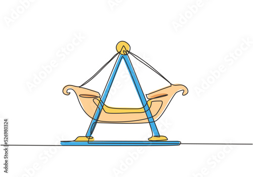 Single one line drawing of small swing boat in an amusement park which is moved by several people by swinging. Playground that children like. Continuous line draw design graphic vector illustration
