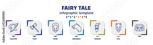 infographic template with icons and 7 options or steps. infographic for fairy tale concept. included valkyrie, thor, joker, werewolf, wizard, evil,   icons.