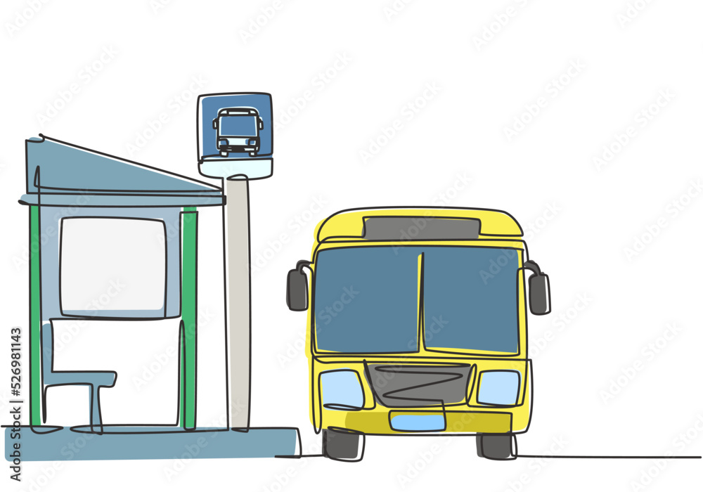 single-one-line-drawing-of-bus-stop-with-shelter-simple-bus-sign-and-a