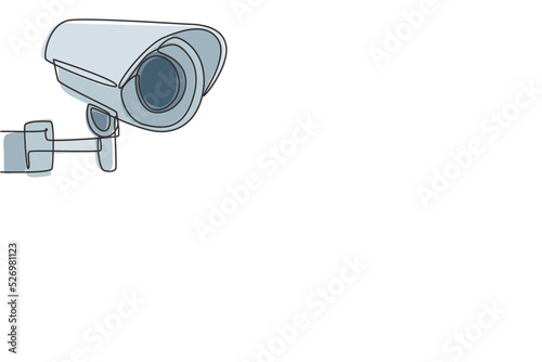 Single continuous line drawing cctv with a round shape installed on the side of the highway to monitor traffic movements and improve security systems. One line draw graphic design vector illustration.