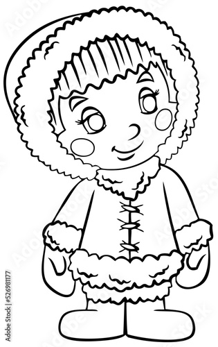 Inuit boy. Element for coloring page. Cartoon style.