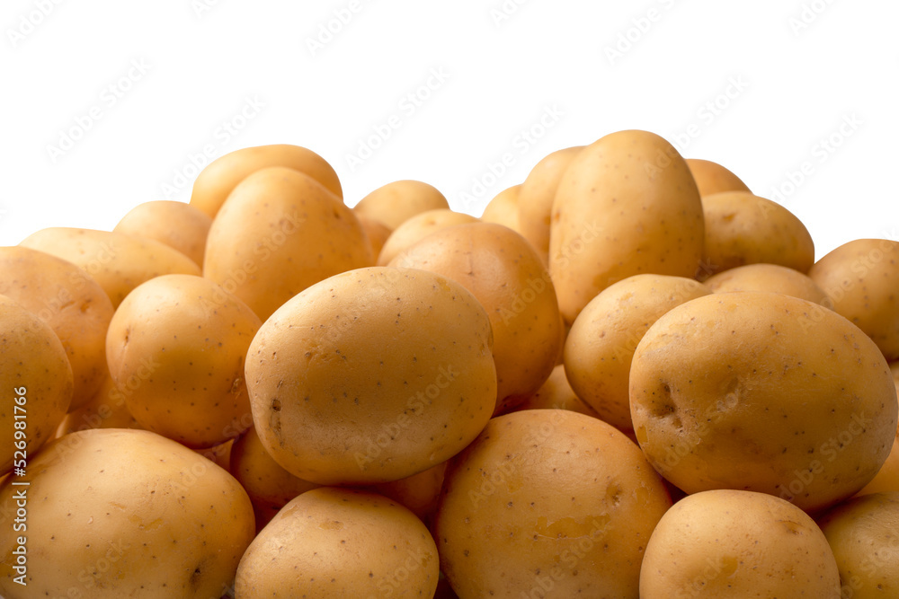 A group of fresh tasty potato isolated on white background.