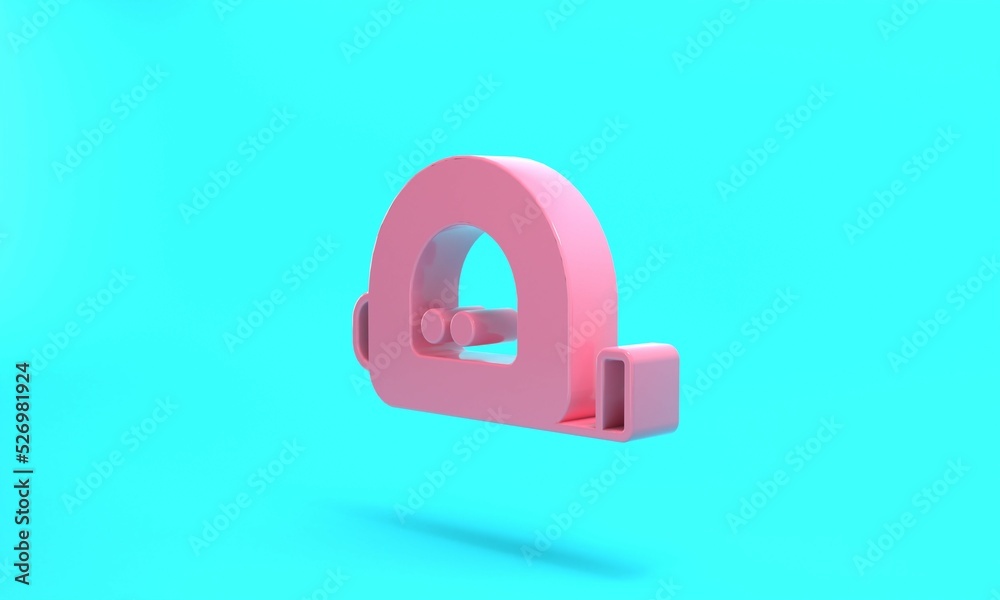 Pink Roulette construction icon isolated on turquoise blue background. Tape measure symbol. Minimalism concept. 3D render illustration Pink Roulette construction icon isolated on turquoise blue background. Tape measure symbol. Minimalism concept. 3D render illustration