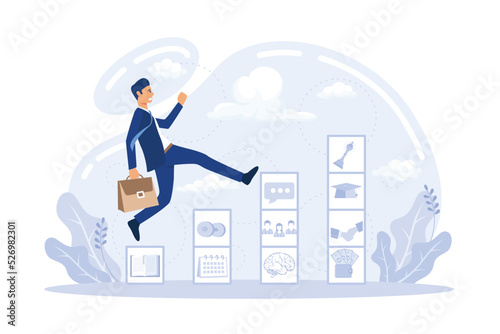Personal growth, self development concept. Self control and discipline, life coach abstract icon set. Metaphor growth personality as success stairs flat vector modern illustration