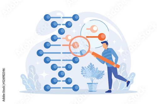 Genome modification, DNA sequence alteration. Future science, biotechnology study, bioengineering idea design element. Genetic structure analysis. flat vector modern illustration
