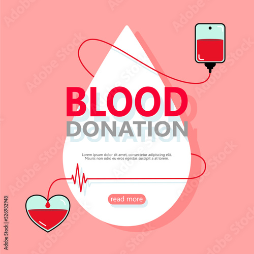 Blood bag with a heart. blood donation day for poster, banner, card, and background. Vector illustration flat design concept.