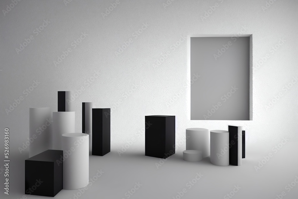 Fototapeta premium 3d objects front of a white wall, abstract background, 3d render, 3d illustration