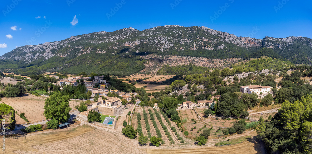 Orient village and Alfabia sierra, Orient valley, Bunyola, Majorca, Balearic Islands, Spain