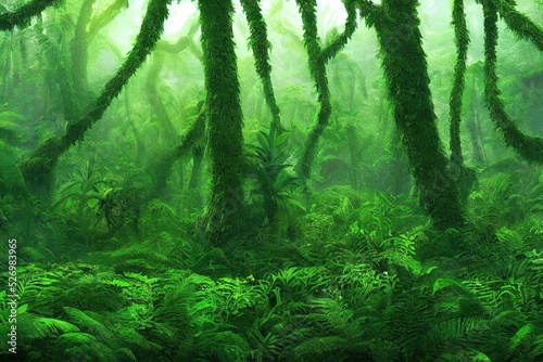 beautiful lush green jungle rainforest background  3d render  3d illustration